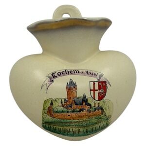 Vintage Cochem am Mosel Heart Wall Pocket Vase‎ Germany Souvenir Ceramic Castle